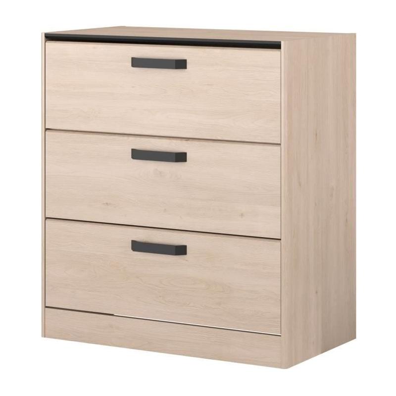 Commode - ZODIAC - 3 tiroirs - Chene et noir - L80 x P44 x H88 cm - PARISOT