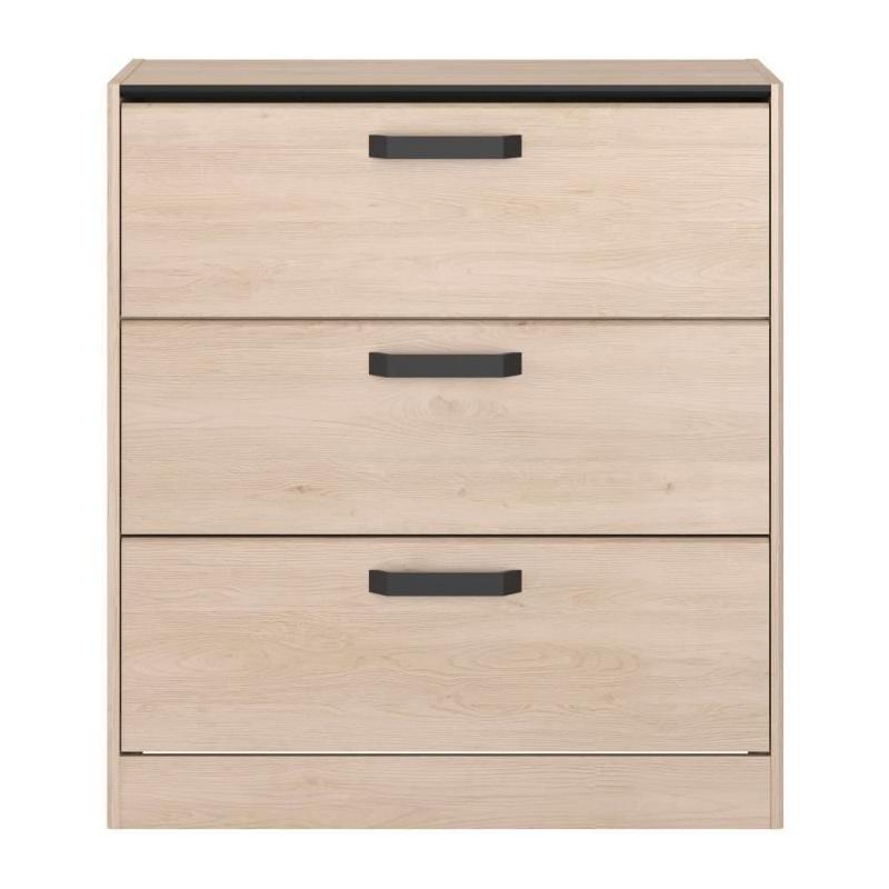 Commode - ZODIAC - 3 tiroirs - Chene et noir - L80 x P44 x H88 cm - PARISOT