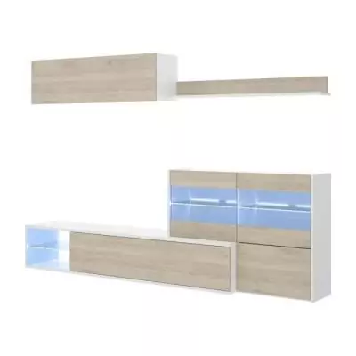 Ensemble meuble séjour design avec vitrine LED - L 260 x P 41 x H 180 cm