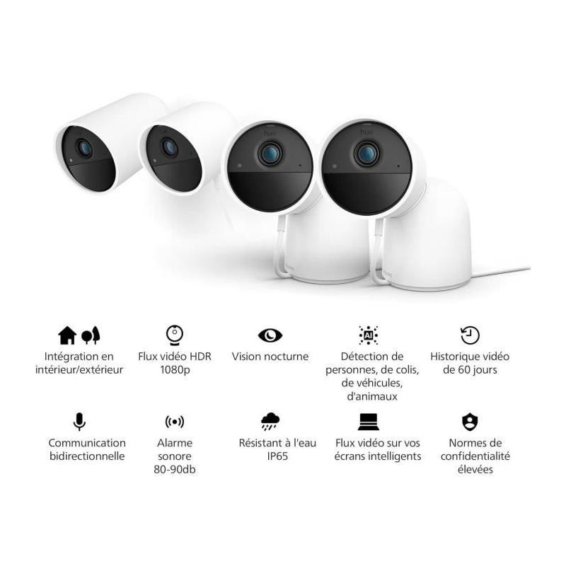 Caméra filaire - Philips Hue - Secure - HD 1080P - Intérieure ou extérieure - Contrôle avec une seule application - Blanc