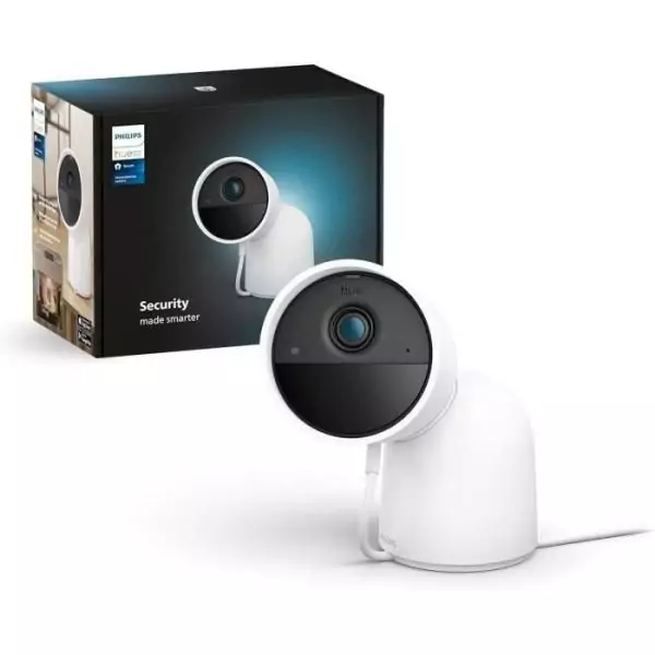 Caméra filaire avec support de bureau - Philips Hue - Secure - HD 1080P - Intérieure ou extérieure - Blanc