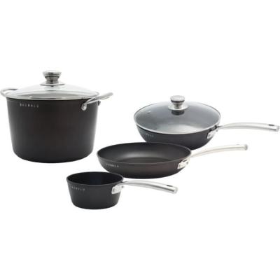 Batterie de cuisine - Tous feux dont induction - Baumalu - Aluminium forgé - Anti-adhésif - 4 pieces - Noir