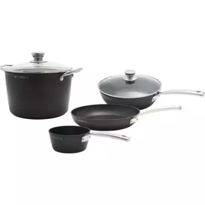 Batterie de cuisine - Tous feux dont induction - Baumalu - Aluminium forgé - Anti-adhésif - 4 pieces - Noir