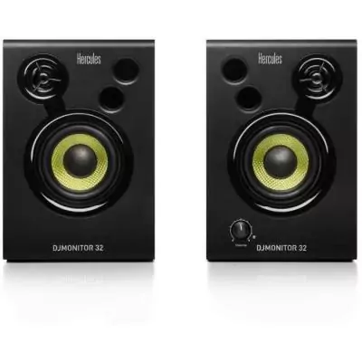 HERCULES DJMONITOR 32 - Enceintes de monitoring actives - 2 x 15W RMS - Woofer de 3 - Effet Stéréo - Noir