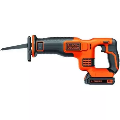 Scie sabre sans fil BLACK+DECKER - 18V - Débattement 22mm - Livrée avec 1 batterie 1,5Ah, un chargeur et 1 lame de 15cm BDCR18