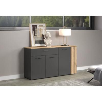 Bahut - Esteban - En panneaux de particules - Chene blond / gris anthracite - 3 portes - 1 tiroir - Scandinave - Trendteam