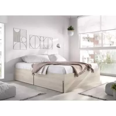 Structure de lit LAGO 140x190 cm - 4 tiroirs - Chene Structure de lit LAGO 140x190 cm - 4 tiroirs - Chene