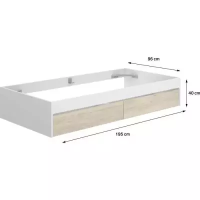 Structure de lit LAGO avec 2 tiroirs - Blanc/Chêne - 90x190cm Structure de lit LAGO avec 2 tiroirs - Blanc/Chêne - 90x190cm