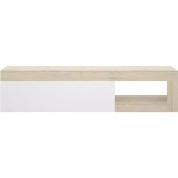 Meuble TV bas - LEBO - Chene / Blanc Brillant - 204 x 42 x 48 cm