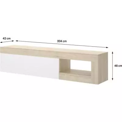 Meuble TV bas LEBO - Chene/Blanc Brillant - 204 x 42 x 48 cm Meuble TV bas LEBO - Chene/Blanc Brillant - 204 x 42 x 48 cm