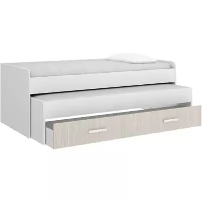 Lit gigogne PEMA - 90 x 200 cm - Blanc / imitation lamelles