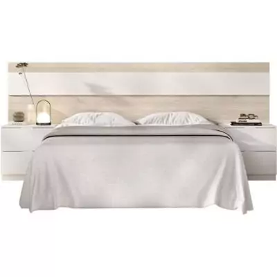 Tête de lit avec tables de chevet - Chêne/Blanc - 248 x 34,2 x 96 cm