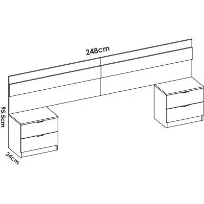 Tête de lit avec tables de chevet - Chêne/Blanc - 248 x 34,2 x 96 cm