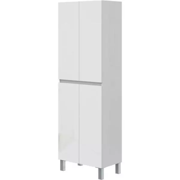 Meuble de salle de bain - double colonne - Blanc brillant - 4 portes - L60 x P35 x H182 cm - DESTAL