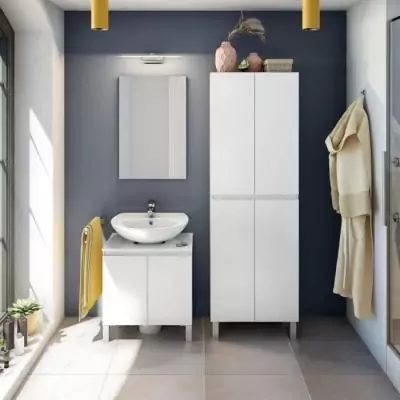 Colonne de salle de bain: Rangement blanc brillant 4 portes