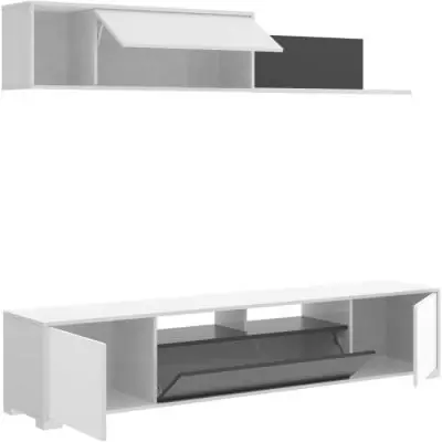 Composition de salon TV KEN - Blanc Brillant / Graphite - 200 x 41 x 180 cm