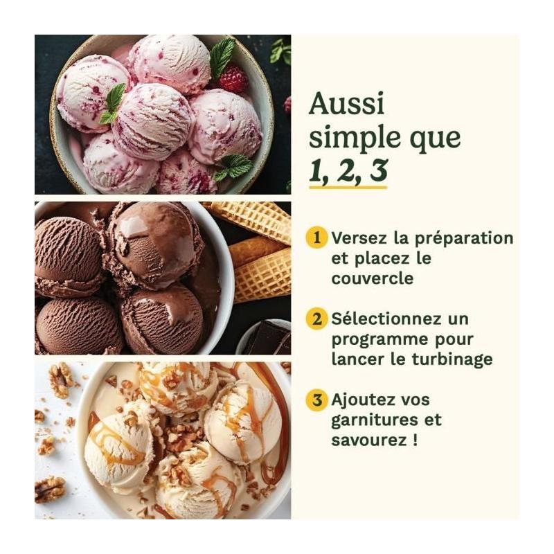 Sorbetiere CUISINART - ICE90E - Capacité 950ml - Préparation rapide en 40min - 100W