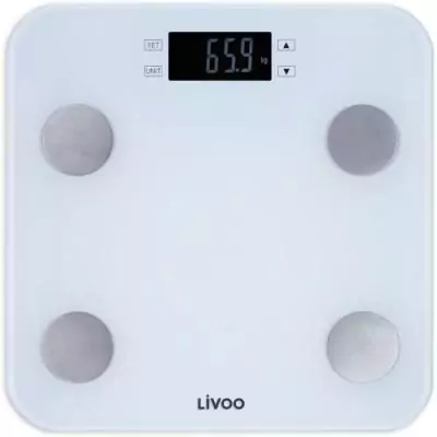 Pese-personne impédancemetre - LIVOO - DOM427W - 7 indicateurs - Max 180 kg - 13 profils - LCD - Marche et arret auto - Blanc