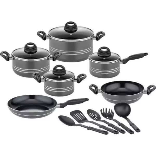 Batterie de cuisine - Induction - GSW - MILANO GREY - 15 pieces - Aluminium massif - Gris