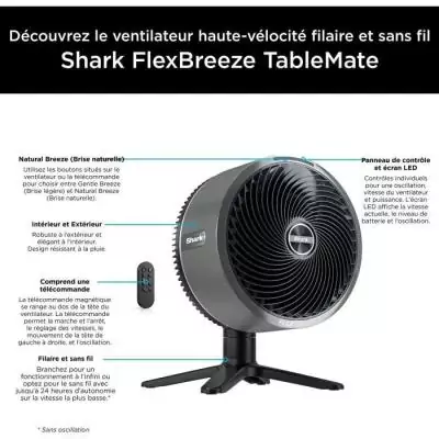 Ventilateur de table SHARK FA150EU - Sans fil - FlexBreeze TableMate