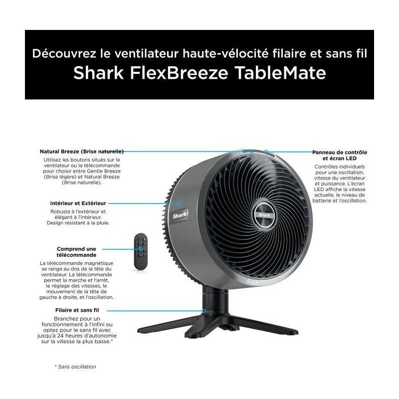 Ventilateur de table - SHARK - FA150EU - Avec ou sans fil - FlexBreeze TableMate