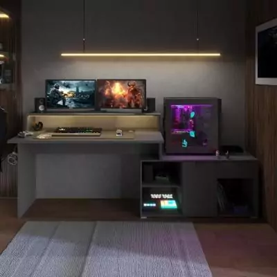 Bureau d'angle modulable avec led WORTEX - Gris ombre - 167,7/229,2 x 59,7/109,7 x 94,8 cm Parisot Bureau d'angle modulable avec led WORTEX - Gris ombre - 167,7/229,2 x 59,7/109,7 x 94,8 cm Parisot