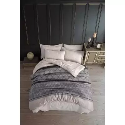 Parure de lit - 1 housse de couette 220 x 240 cm + 2 taies d'oreiller 60 x 60 cm - 65% coton, 35% polyester - Gris