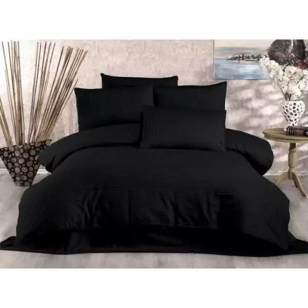 Parure de lit - 1 housse de couette 220 x 240 cm + 2 taies d'oreiller 60 x 60 cm - 80% coton, 20% polyester - Noir