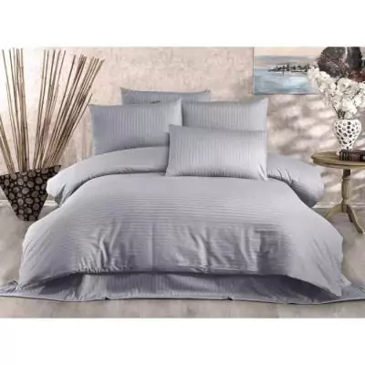 Parure de lit Gris 220x240cm + 2 taies 60x60cm - Polyester/Coton