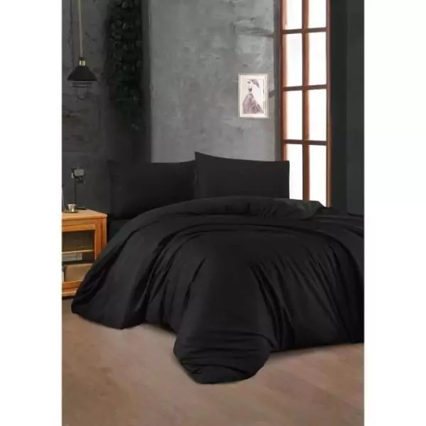 Parure de lit - 1 housse de couette 220 x 240 cm + 2 taies d'oreiller 60 x 60 cm - 100% coton renforcé - Noir