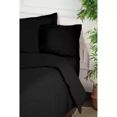 Parure de lit 220x240 cm + 2 taies 60x60 cm - 100% coton renforcé - Noir Parure de lit 220x240 cm + 2 taies 60x60 cm - 100% coton renforcé - Noir