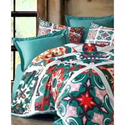 Parure de lit microsatin vert 220x240 cm + 2 taies - Style et confort Parure de lit microsatin vert 220x240 cm + 2 taies - Style et confort