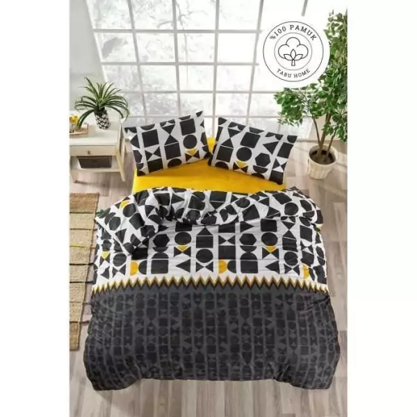 Parure de lit - 1 housse de couette 220 x 240 cm + 2 taies d'oreiller 60 x 60 cm - 100% coton renforcé - Noir