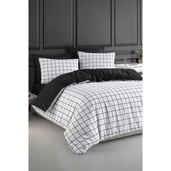 Parure de lit - 1 housse de couette 220 x 240 cm + 2 taies d'oreiller 60 x 60 cm - 65% coton, 35% polyester - Blanc