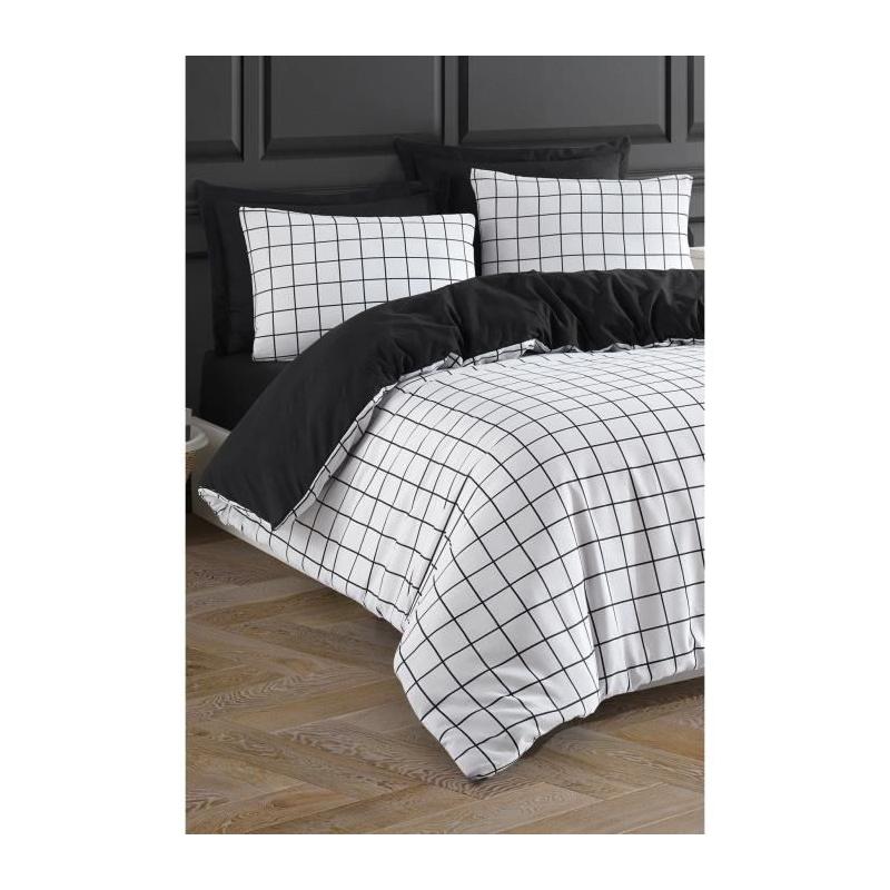 Parure de lit - 1 housse de couette 220 x 240 cm + 2 taies d'oreiller 60 x 60 cm - 65% coton, 35% polyester - Blanc