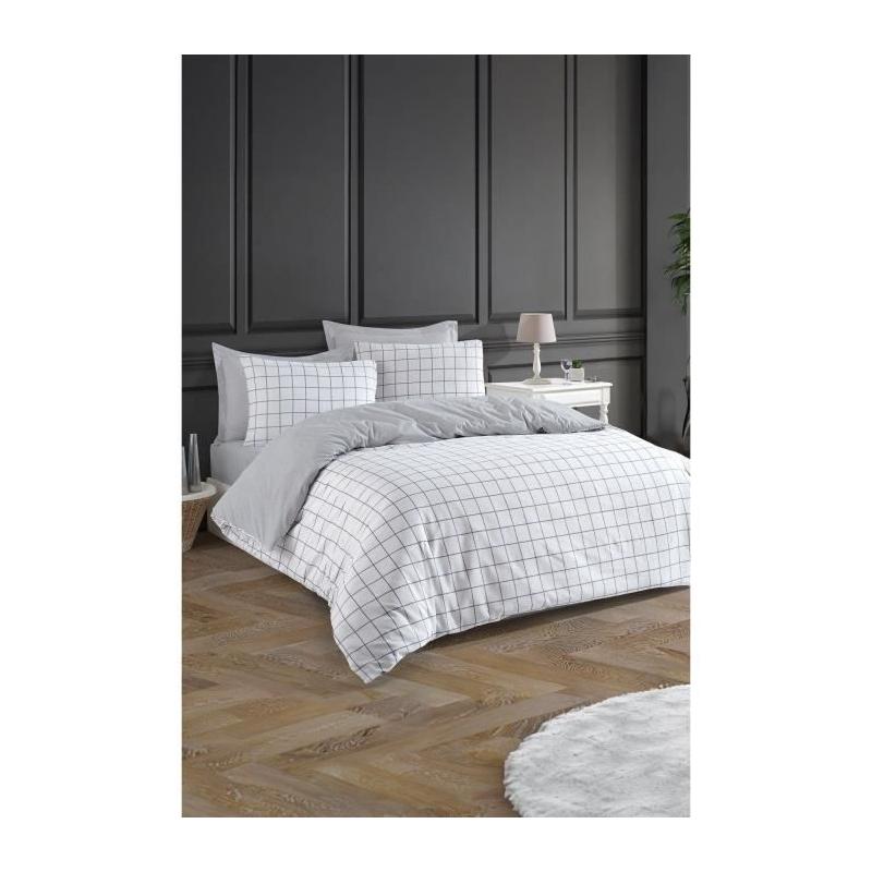 Parure de lit - 1 housse de couette 220 x 240 cm + 2 taies d'oreiller 60 x 60 cm - 65% coton, 35% polyester - Gris