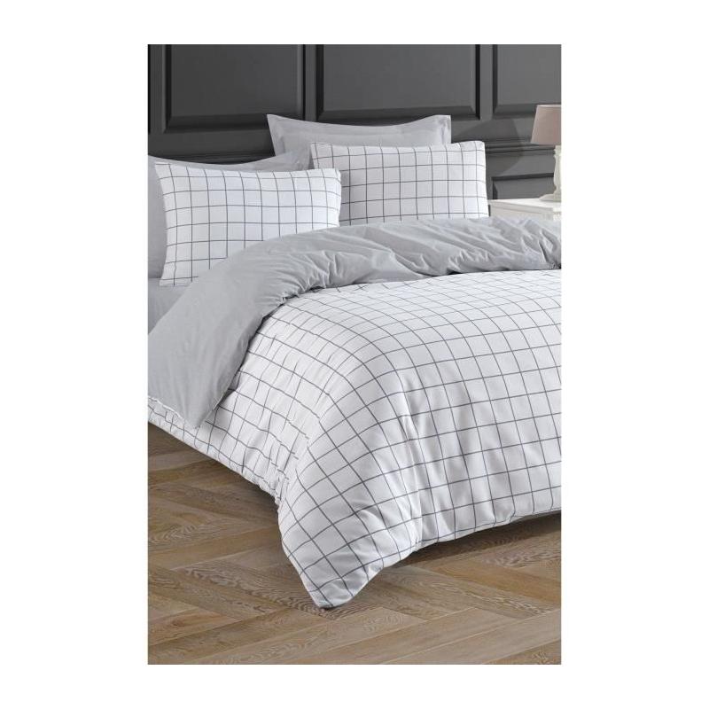 Parure de lit - 1 housse de couette 220 x 240 cm + 2 taies d'oreiller 60 x 60 cm - 65% coton, 35% polyester - Gris