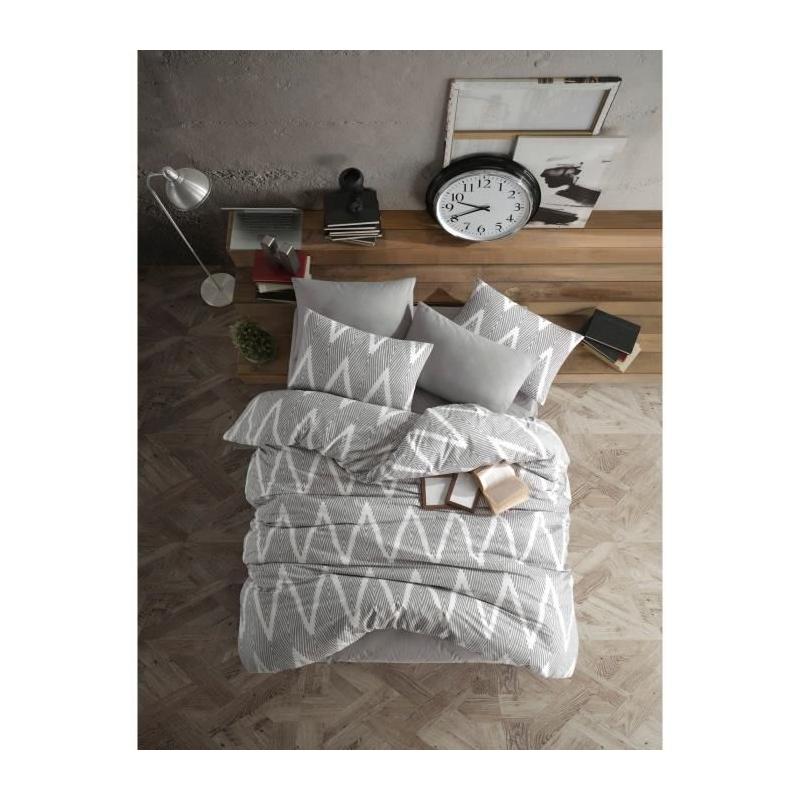 Parure de lit - 1 housse de couette 220 x 240 cm + 2 taies d'oreiller 60 x 60 cm - 65% coton, 35% polyester - Gris