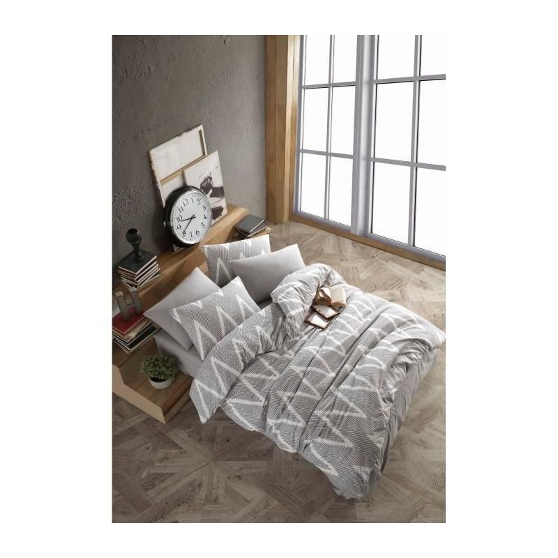 Parure de lit - 1 housse de couette 220 x 240 cm + 2 taies d'oreiller 60 x 60 cm - 65% coton, 35% polyester - Gris