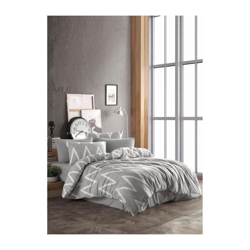 Parure de lit - 1 housse de couette 220 x 240 cm + 2 taies d'oreiller 60 x 60 cm - 65% coton, 35% polyester - Gris