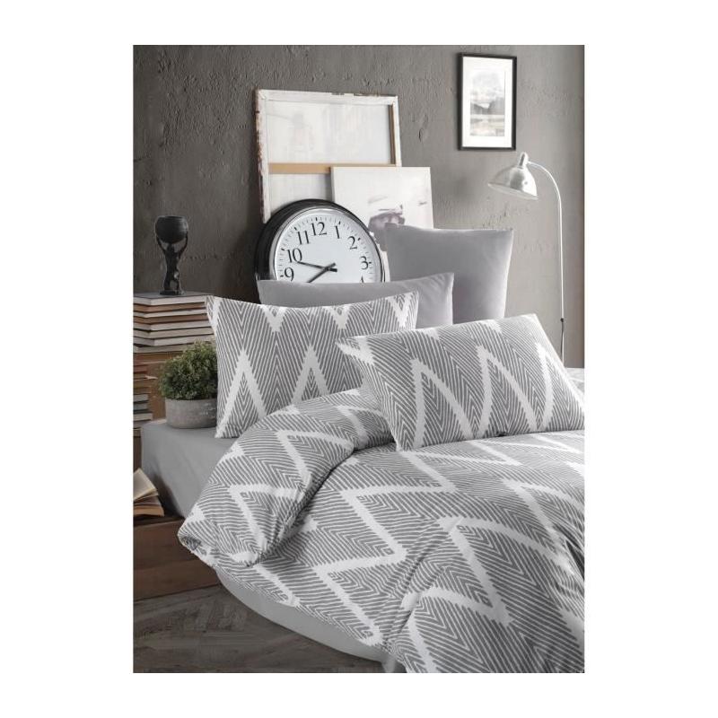 Parure de lit - 1 housse de couette 220 x 240 cm + 2 taies d'oreiller 60 x 60 cm - 65% coton, 35% polyester - Gris