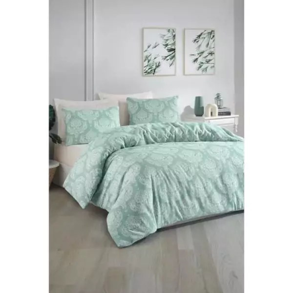 Parure de lit - 1 housse de couette 220 x 240 cm + 2 taies d'oreiller 60 x 60 cm - 65% coton, 35% polyester - Vert