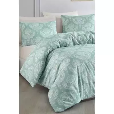 Parure de lit 220x240 cm + 2 taies - 65% coton - Vert Parure de lit 220x240 cm + 2 taies - 65% coton - Vert