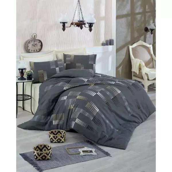 Parure de lit - 1 housse de couette 220x240 cm + 2 taies d'oreiller 60x60 cm - 65% coton, 35% polyester - Anthracite