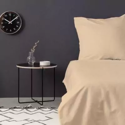 Parure de lit - 1 housse de couette 220 x 240 cm + 2 taies d'oreiller 60 x 60 cm - Satiné 100% coton - Beige