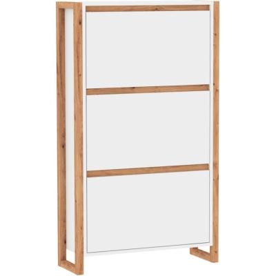Meuble a chaussures - DENVER 49A - Blanc / Chene - 70 x 25 x 125 cm