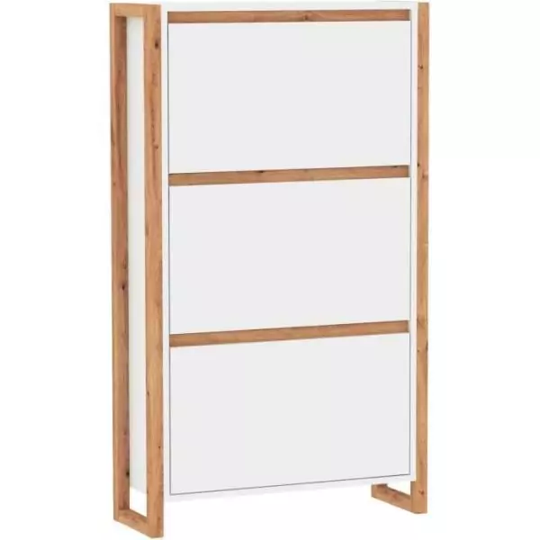 Meuble a chaussures - Blanc et chene - 12 paires - L70 x P25 x H125 cm - DENVER
