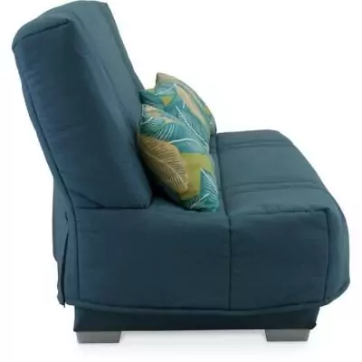 Banquette clic-clac 3 places BULTEX - Tissu bleu & Coussins Jungle Banquette clic-clac 3 places BULTEX - Tissu bleu & Coussins Jungle