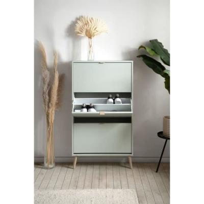 Meuble a chaussures - VIGO 49A - Vert pastel - Pieds en bois massif - 70 x 24 x 125 cm