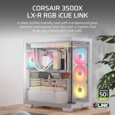 Boitier PC - CORSAIR - 3500X LXR LINK Tempered Glass Mid-Tower - 3 ventilateurs RGB a rotor inversé - Blanc Boitier PC - CORSAIR - 3500X LXR LINK Tempered Glass Mid-Tower - 3 ventilateurs RGB a rotor inversé - Blanc